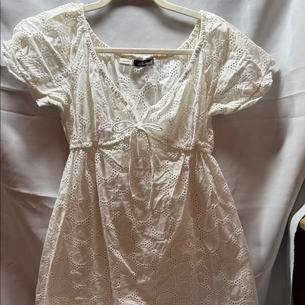 Eyelet Tie-Front Sundress‎ in Cream